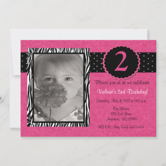 Girls roze Zebra gepersonaliseerde uitnodiging van