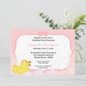 Girls Rubber Ducky Birthday Party Invitations Kaart (Staand voorkant)