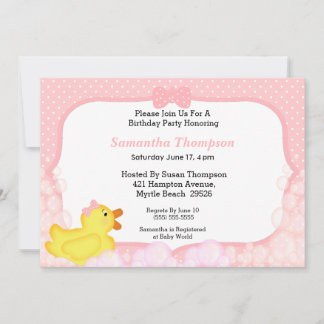 Girls Rubber Ducky Birthday Party Invitations Kaart
