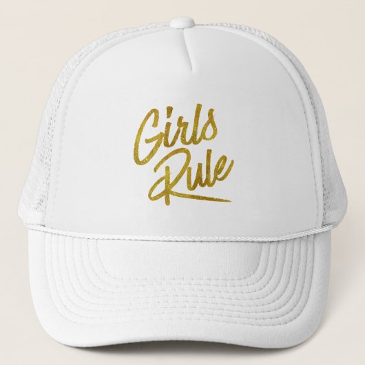 Girls Rule Gold Faux Foil Metallic Glitter Quote Trucker Pet (Voorkant)