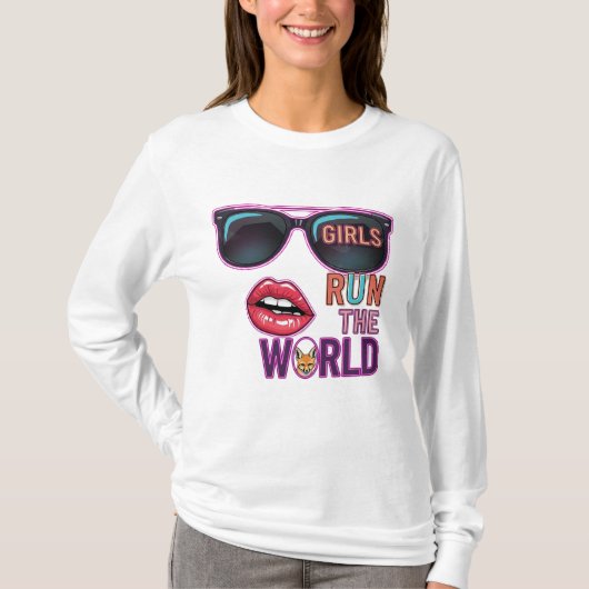 Girls Run The World – Pop Art Neon Feminine Design T-shirt (Voorkant)