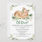 Girls Rustic Oh Deer Baby shower Invitation Kaart (Voorkant)