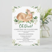 Girls Rustic Oh Deer Baby shower Invitation Kaart (Staand voorkant)