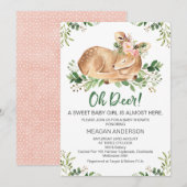 Girls Rustic Oh Deer Baby shower Invitation Kaart (Voorkant / Achterkant)