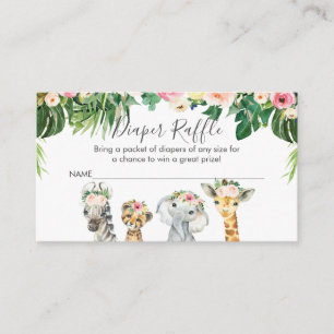 Girls Safari Animals Diaper Raffle Card Insert Informatiekaartje