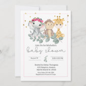 Girls Safari Animals en Greenery Baby shower Kaart (Voorkant)