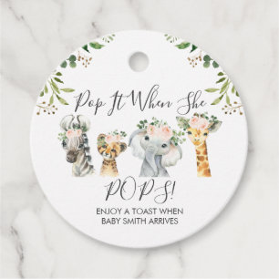 Girls Safari Animals Pop It Baby shower Bedankjes Labels