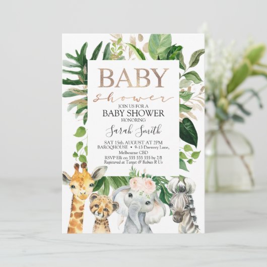 GIrls Safari Baby shower Kaart (Staand voorkant)