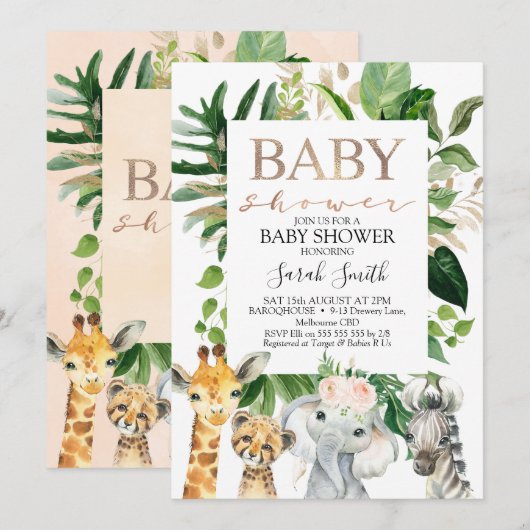 GIrls Safari Baby shower Kaart (Voorkant / Achterkant)