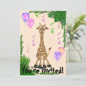 Girls Safari Giraffe Birthday Party Invitation Kaart (Staand voorkant)
