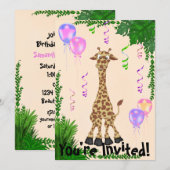 Girls Safari Giraffe Birthday Party Invitation Kaart (Voorkant / Achterkant)