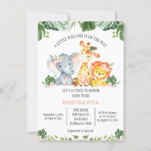 Girls Safari Greenery Baby shower Invitation Kaart