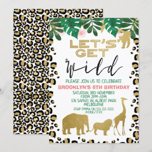 Girls Safari Let's Get Wild verjaardagsuitnodiging Kaart