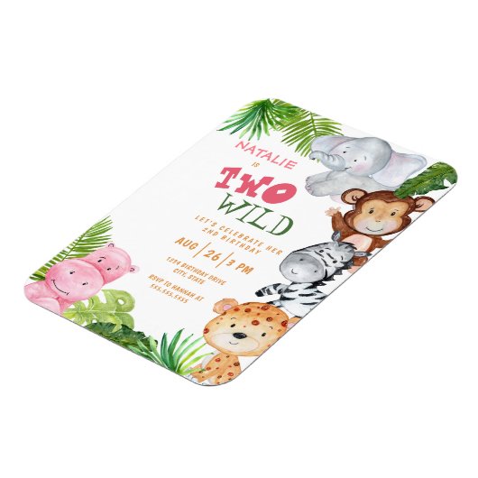 Girls Safari Oerwoud Two Wild 2e verjaardag Invite Magneet (Linkerzijde)