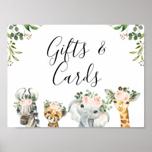 Girls Safari Pink Floral Baby shower Sign Poster