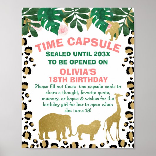 Girls Safari Time Capsule Sign 8x10 inch Poster (Voorkant)