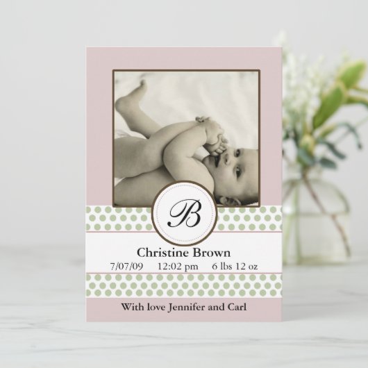 Girls Sage Stippen Birth Announement Aankondiging (Staand voorkant)