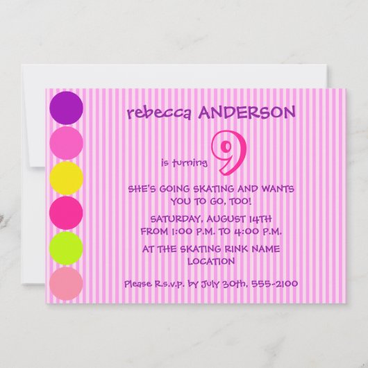 Girl's Schaats Party Invitation Sjabloon Kaart (Achterkant)