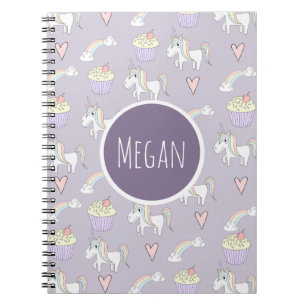 Girl's School Doodle Unicorn Pattern met naam Notitieboek