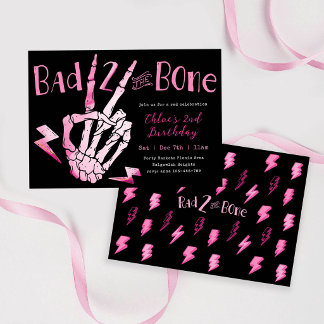 Girls Second Birthday, Pink Bad TWO the Bone   Kaart