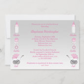 Girls Shake Rattle Roll Silver Pink Baby shower Kaart (Achterkant)