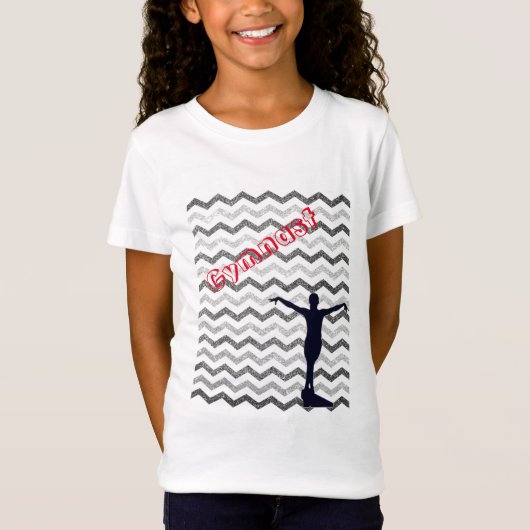 Girls Silver Chevron Gymnast Gymnastics T-Shirt (Voorkant)