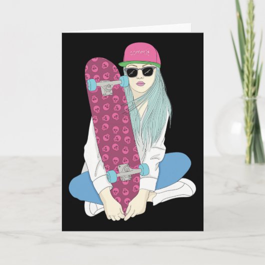 Girls Skate Skateboard Skateboarding Do A Kickflip Kaart (Voorkant)