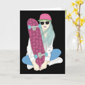 Girls Skate Skateboard Skateboarding Do A Kickflip Kaart (Gele Bloem)