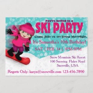 Girls Ski Party Invitation Kaart