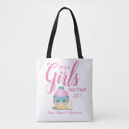Girls Ski Trip Skiing Emoji Personalized Tote Bag (Voorkant)