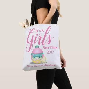 Girls Ski Trip Skiing Emoji Personalized Tote Bag