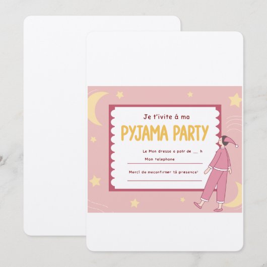 Girls Sleepover Birthday Invite Kaart (Voorkant / Achterkant)