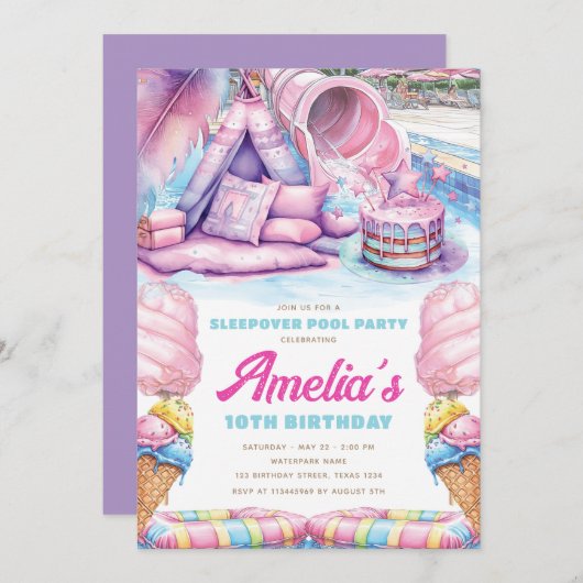 Girls Sleepover Pool Party Kaart (Voorkant / Achterkant)