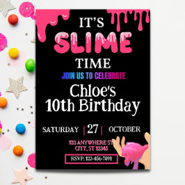 Girls Slime Verjaardag Uitnodiging