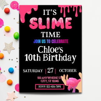 Girls Slime Verjaardag Uitnodiging