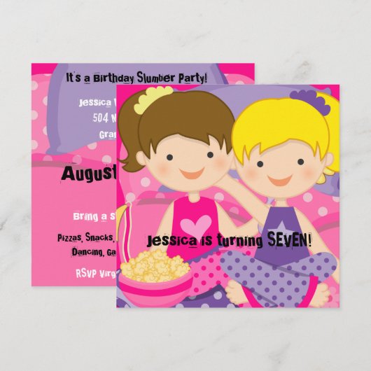 Girls Slumber Party Birthday Invitation Kaart (Voorkant / Achterkant)