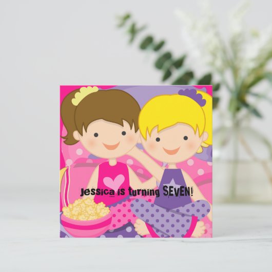 Girls Slumber Party Birthday Invitation Kaart (Staand voorkant)