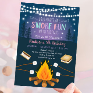 Girls S'more Fun S'mores Campfire Birthday Kaart