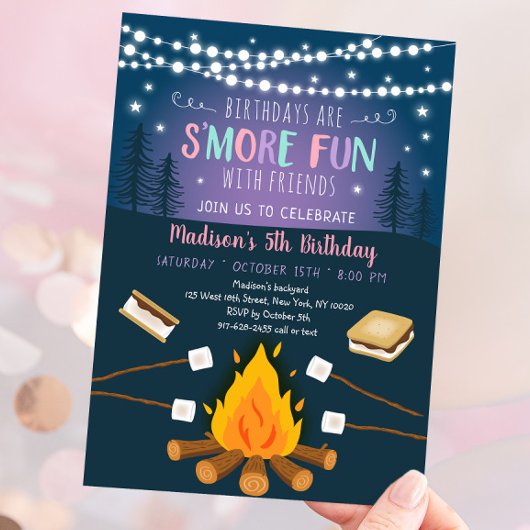 Girls S'more Fun S'mores Campfire Birthday Kaart