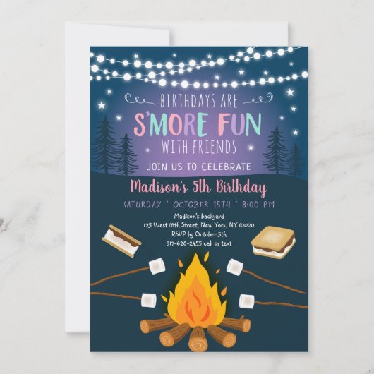 Girls S'more Fun S'mores Campfire Birthday Kaart (Voorkant)
