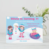 Girls Snow Tubing Invitation Kaart (Staand voorkant)