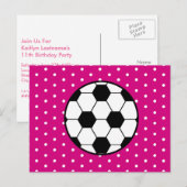 Girl's Soccer Birthday Briefkaart Invitation - Roz (Voorkant / Achterkant)
