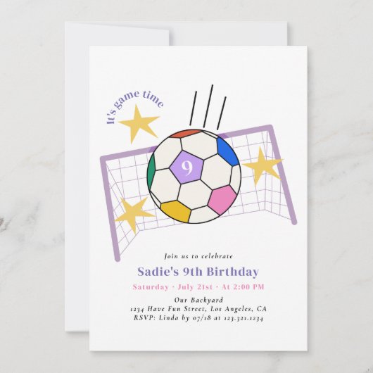 Girls Soccer Birthday Party Invitation Kaart (Voorkant)