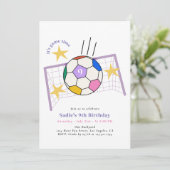 Girls Soccer Birthday Party Invitation Kaart (Staand voorkant)