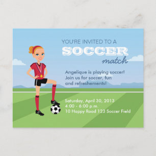 Girl's Soccer Match Briefkaart Invitation