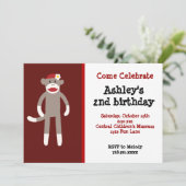 Girls Sock Monkey Birthday Party Kaart (Staand voorkant)