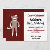 Girls Sock Monkey Birthday Party Kaart (Voorkant / Achterkant)