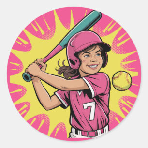 Girls Softball Birthday Party Ronde Sticker