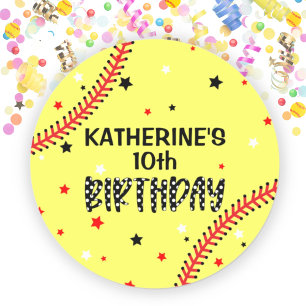 Girls Softball Birthday Party Ronde Sticker