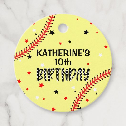Girls Softball Birthday Party Round Bedankjes Labels (Voorkant)